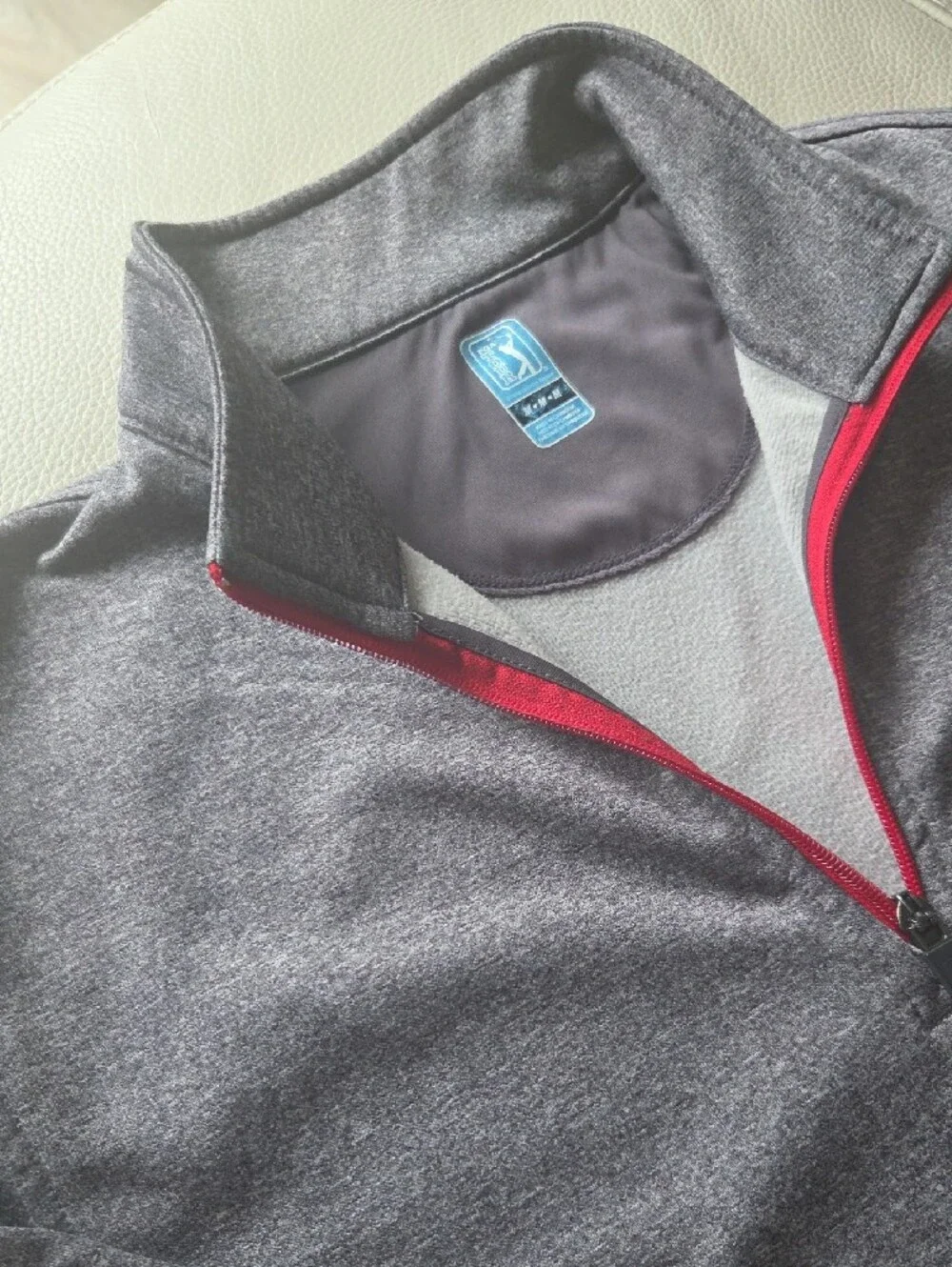 PGA Tour Men's Heather Gray Quarter-Zip Pullover with Red Trim